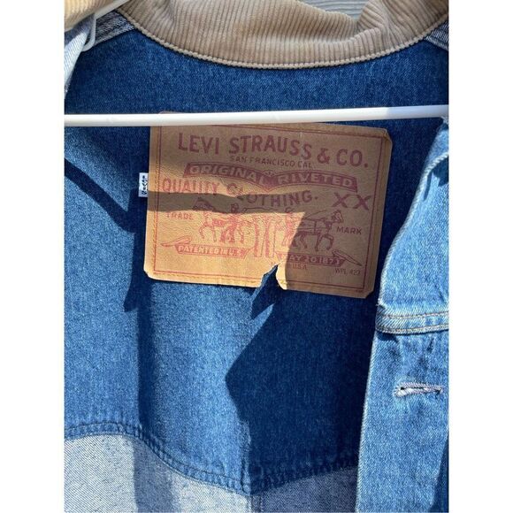 Vtg Levi’s Mens Levis XL Blue Denim Jean Long Duster Horseman Chore Coat Corduro - Picture 4 of 16